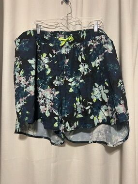 Old Navy Dark Floral Athletic Shorts with Neon Drawstring
